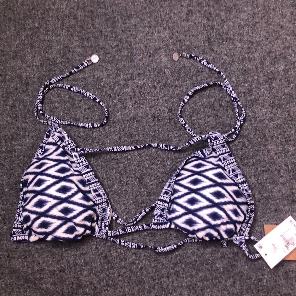 Sperry Padded Blue White Drawstring Bikini Top